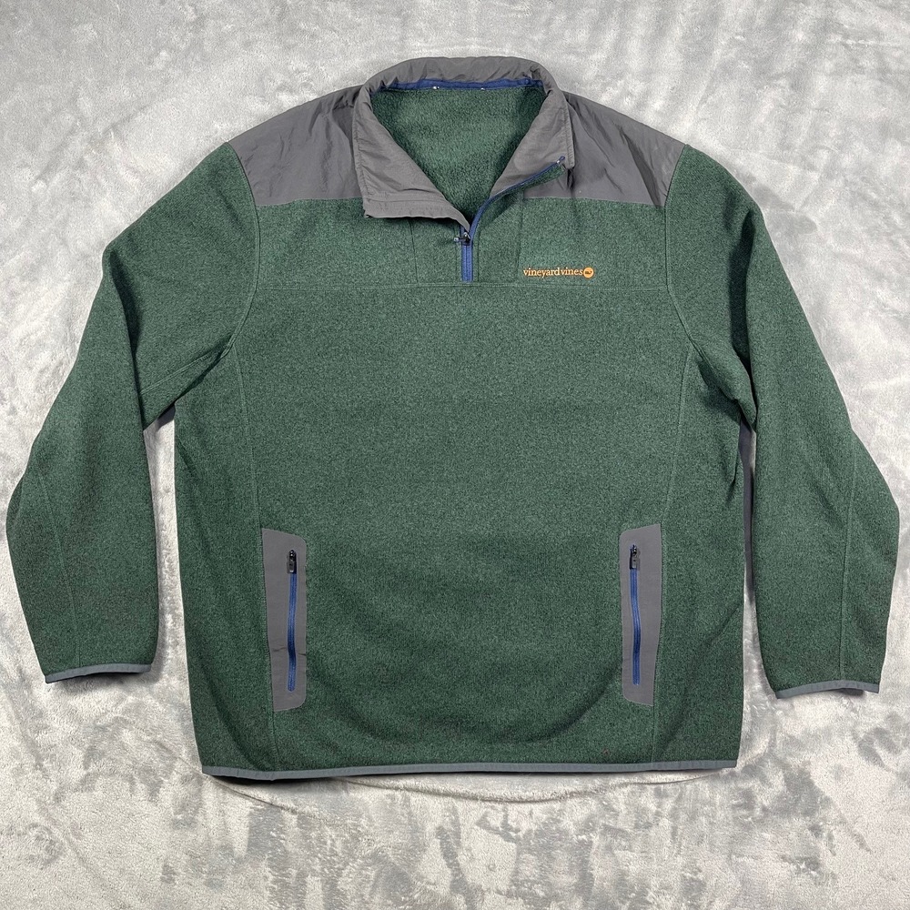 Vineyard Vines Mens 1/4 Zip Fleece Pullover Jacket Green Grey XL Outdoors 1K2120